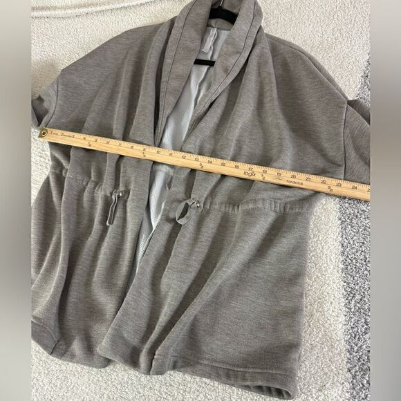 Fabletics cardigan Womens Large drawstring athleisure fleece stone Gray Jacket - Picture 6 of 11